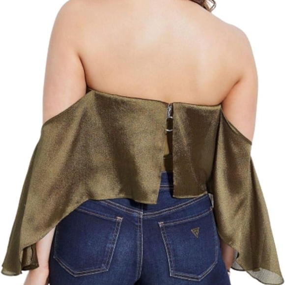 Olive Off Shoulder Flowy Crop Corset Top Army Sergeant Green Guess Large 12 - Picture 2 of 6